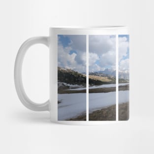 Selva di Val Gardena, Bolzano, Italy. Snow-covered mountain in the Dolomites; sunny spring day. Passo Sella Mug